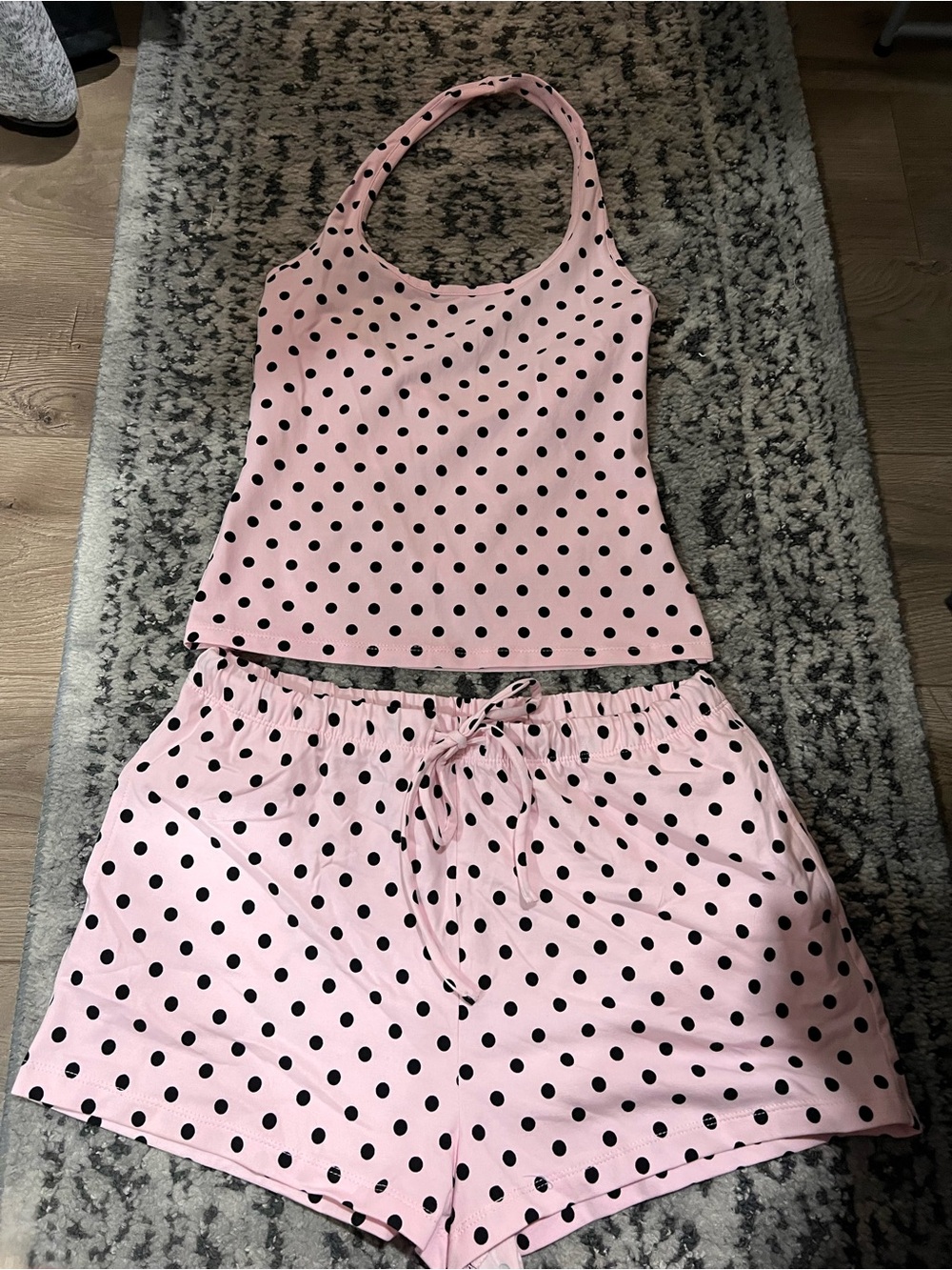 Double Zero Pink and Black Polka Dot Sleep Set